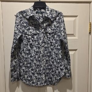 Lauren Ralph Lauren Black and White Floral Button Down Shirt